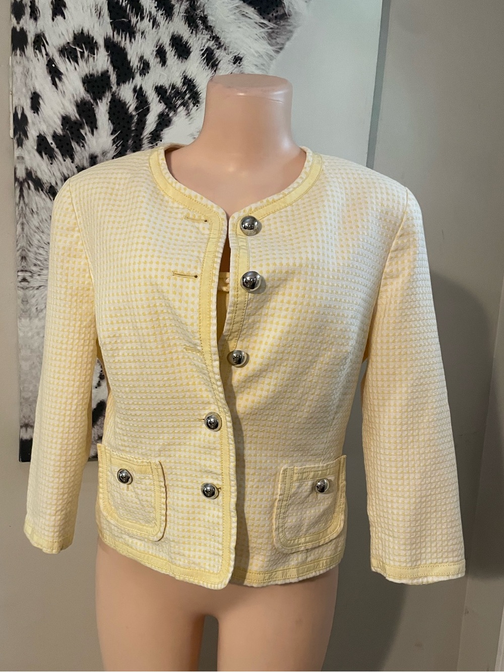 Kasper Yellow plaid textured Button-Front Jacket structured w shirt Medium set